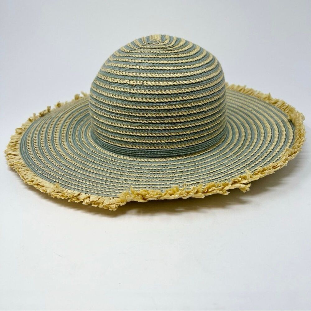 Unbranded Paper Cotton Blend Straw Brimmed Stripe Costal Floppy Sun Hat One Size